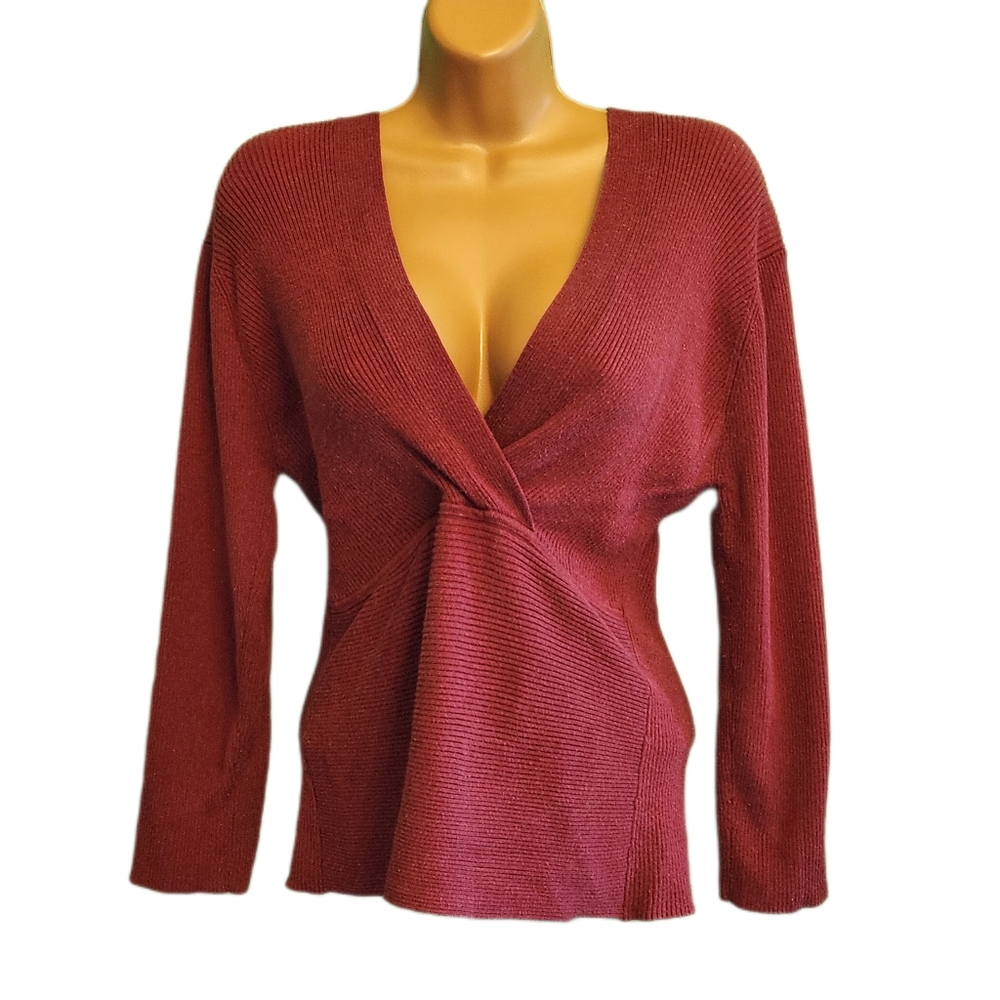 B. Moss Dark Purple / Plum Plunge V-Neck Sweater (Small)